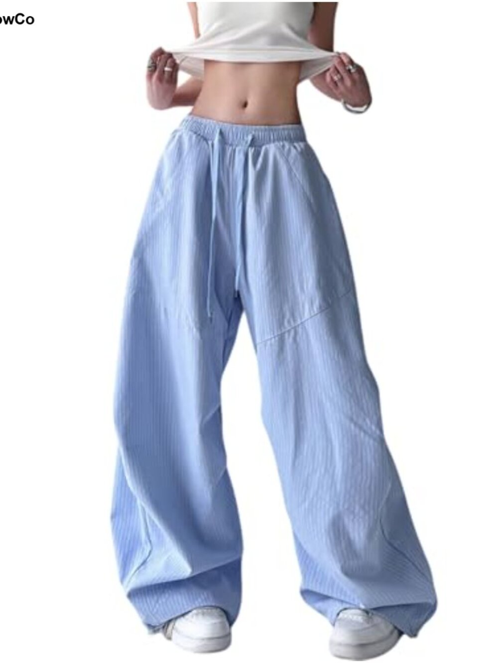 Women's Striped Wide Leg Cargo Pants High Waist Baggy Track Pants